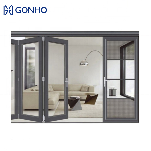 GONHO Direct Sale Vertical Aluminum Frameless Folding Glass Doors Bi -Folding Door For Apartment