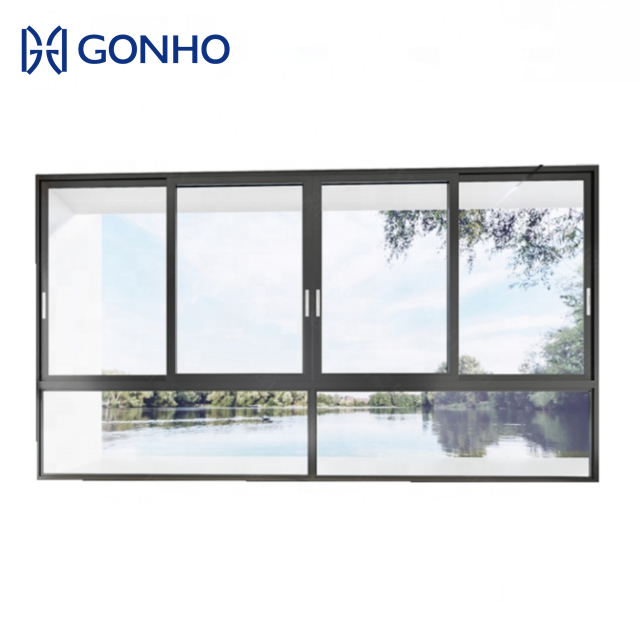 GONHO Double Glazed Hotel French Aluminium Sliding Window For Home Sliding Glass Office Reception Windows