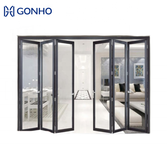 GONHO Direct Sale Vertical Aluminum Frameless Folding Glass Doors Bi -Folding Door For Apartment