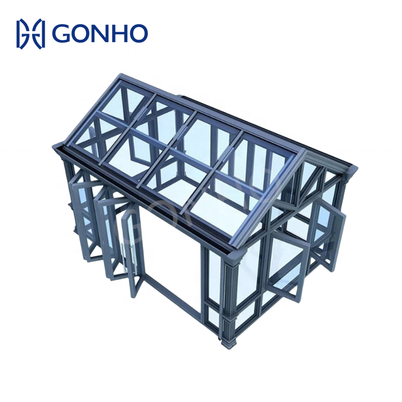 GONHO Luxury Conservatory Double Glass House  Stand Alone Swimming Pools Tempered Glass Triangle Roof Sunrooms