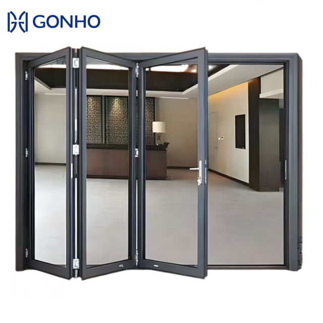 GONHO Direct Sale Vertical Aluminum Frameless Folding Glass Doors Bi -Folding Door For Apartment