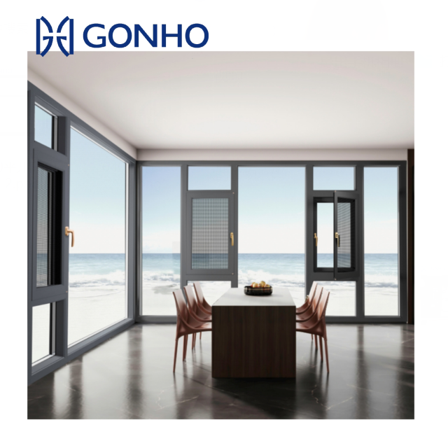 Gonho ODM OEM double glazed brown horizontal impact sliding security commercial aluminium pella windows with blinds