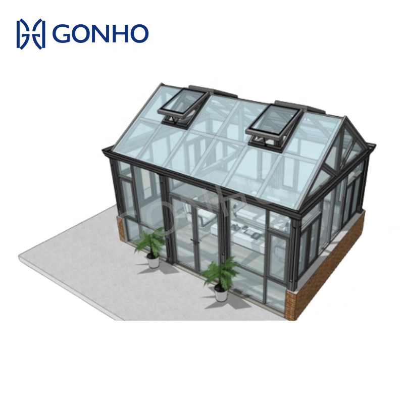 GONHO Luxury Conservatory Double Glass House  Stand Alone Swimming Pools Tempered Glass Triangle Roof Sunrooms