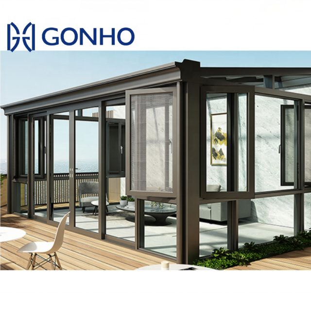 Gonho wholesale private brand aluminum curved glass sunrooms used prefab sunroom glass panels for sale