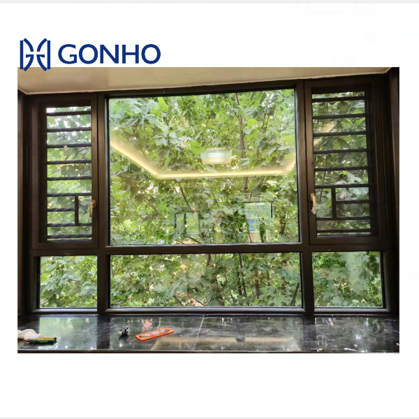 Gonho ODM OEM double glazed brown horizontal impact sliding security commercial aluminium pella windows with blinds