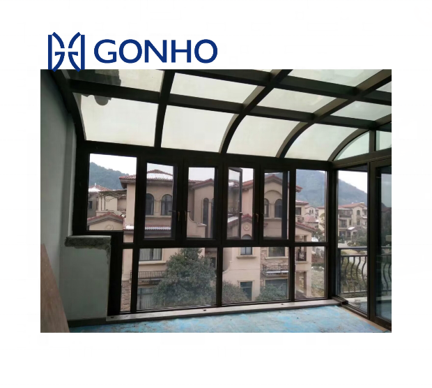 Gonho wholesale new trends aluminum frame sunrooms thermal mini blinds retractable motorized glass window for sunroom