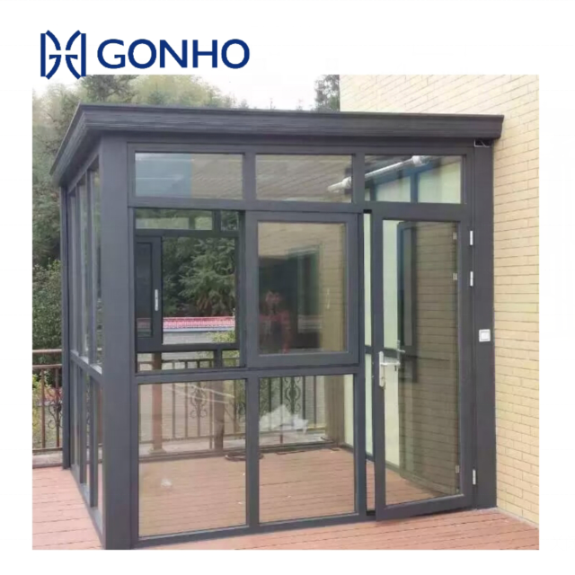 Gonho cheap wholesale outdoor aluminum grey four seasons retractable glass room lean to sunroom for sale