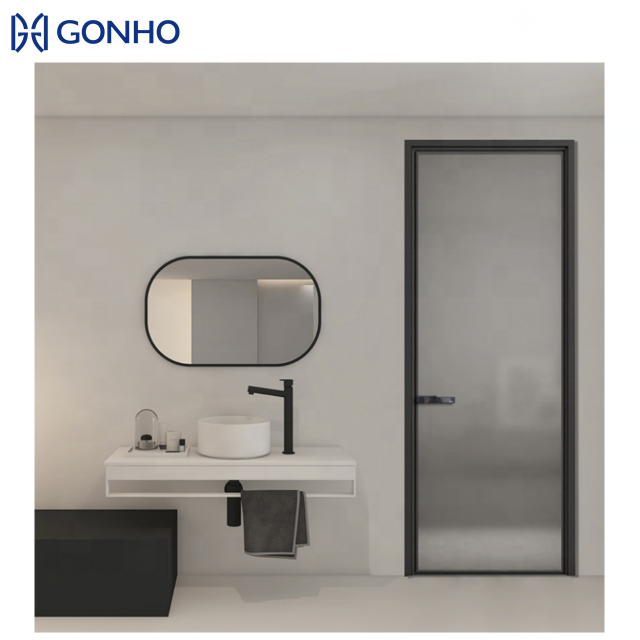 Gonho Soundproof Bathroom Interior French Aluminum Narrow Frame Swing Frameless Shower Casement Door