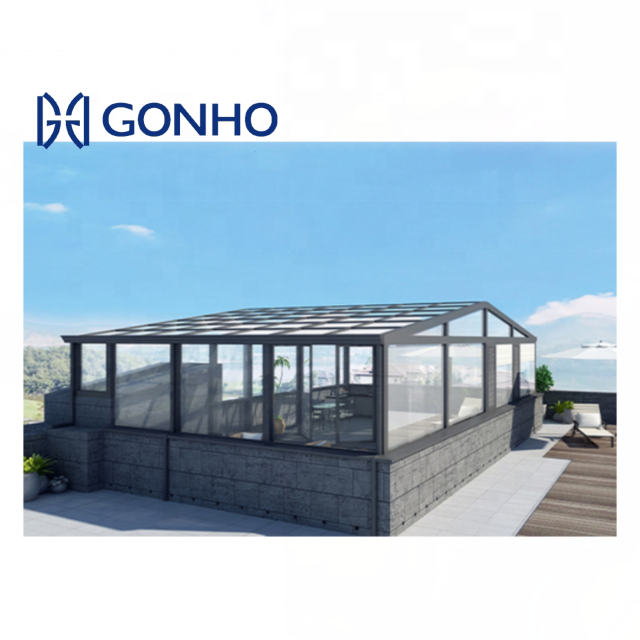 Gonho wholesale new trends aluminum frame sunrooms thermal mini blinds retractable motorized glass window for sunroom