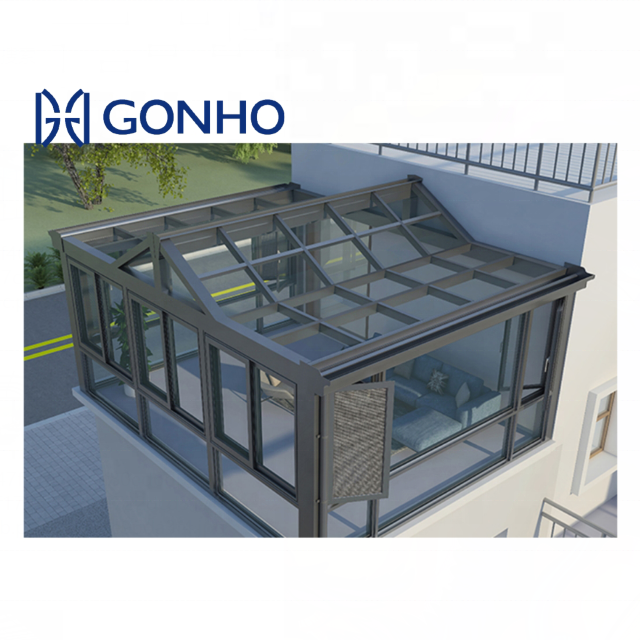 Gonho wholesale new trends aluminum frame sunrooms thermal mini blinds retractable motorized glass window for sunroom