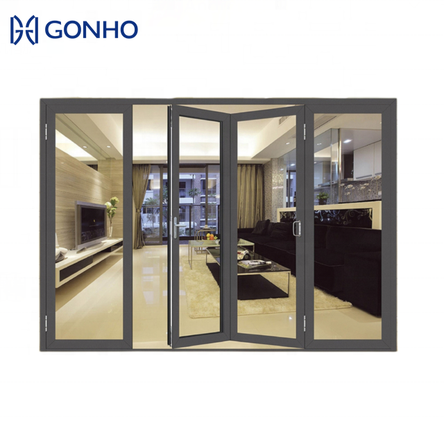 GONHO Direct Sale Vertical Aluminum Frameless Folding Glass Doors Bi -Folding Door For Apartment