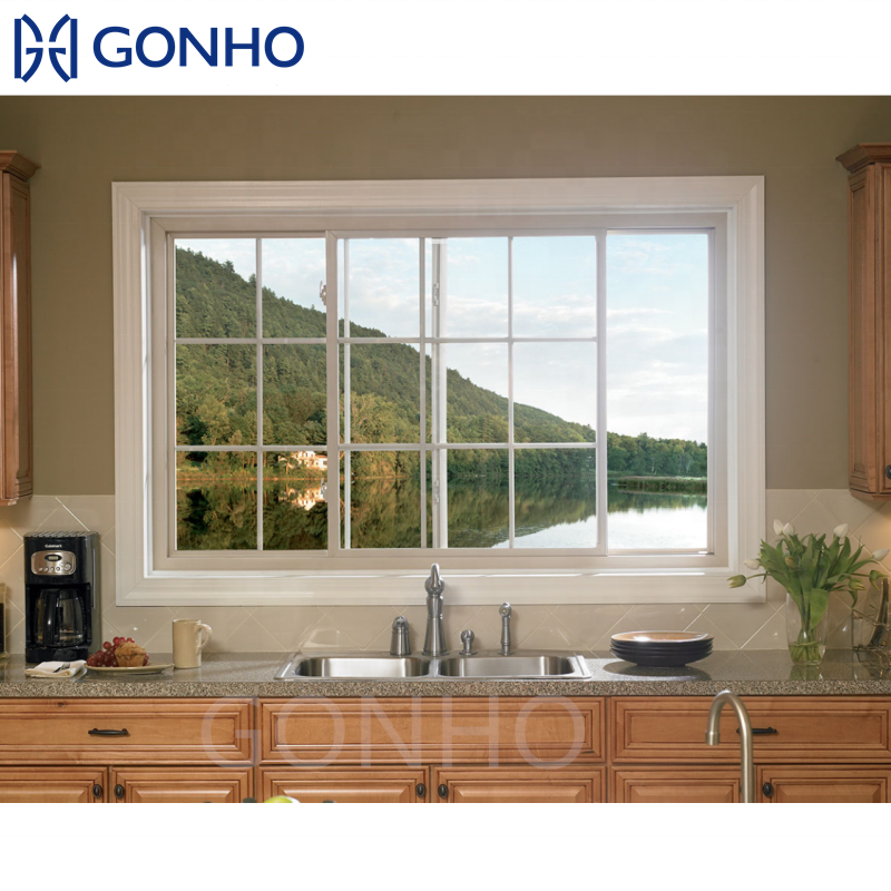 GONHO Double Glazed Hotel French Aluminium Sliding Window For Home Sliding Glass Office Reception Windows