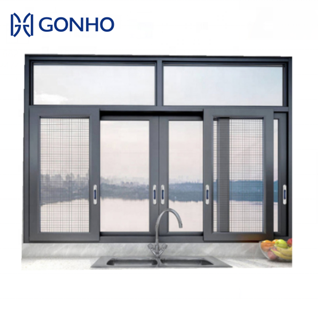 GONHO Double Glazed Hotel French Aluminium Sliding Window For Home Sliding Glass Office Reception Windows