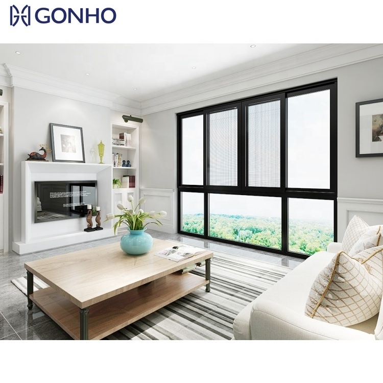 GONHO Customized Simple Design Double Glazed Hurricane Impact Aluminum Alloy Frame Horizontal Sliding Windows