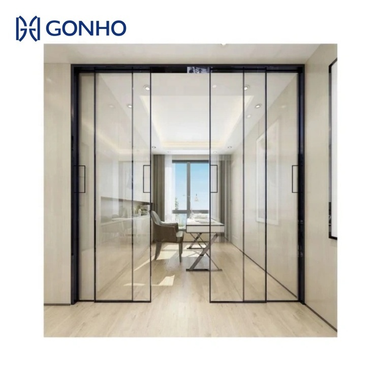 GONHO Home Room Interior Door Office Telescopic Sliding Door Modern Custom Narrow Frame Trackless Sliding Doors