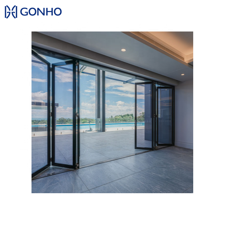 Latest USA Style Nfrc Standard Soundproof System Movable Bi Folding Glass Door Prefabricated Aluminum Windows And Doors