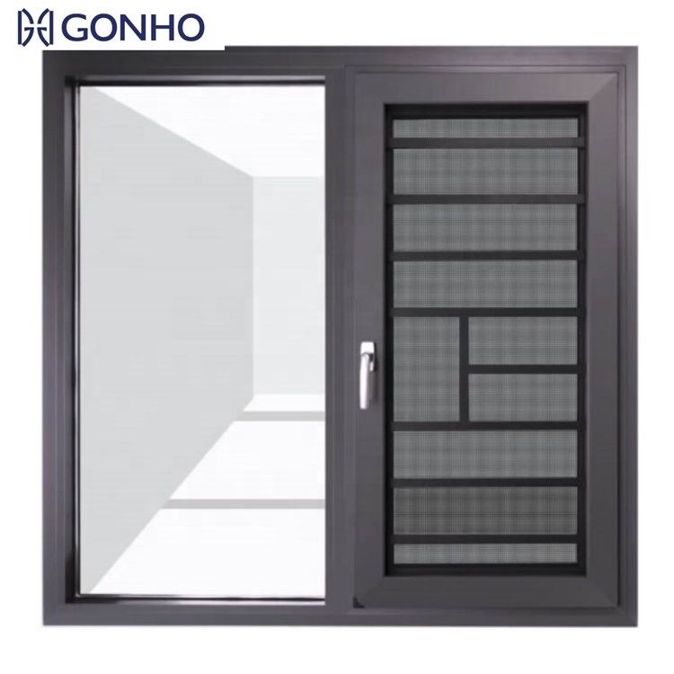 GONHO Hurricane Impact Fixed Glass Steel Screen Mesh French Style Security Bar Casement Window With Thermal Break Function