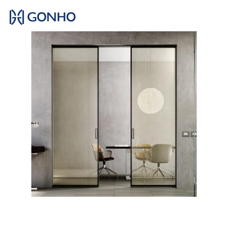 GONHO Home Room Interior Door Office Telescopic Sliding Door Modern Custom Narrow Frame Trackless Sliding Doors