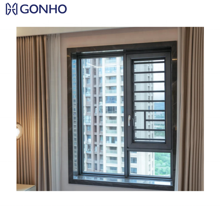 GONHO Hurricane Impact Fixed Glass Steel Screen Mesh French Style Security Bar Casement Window With Thermal Break Function