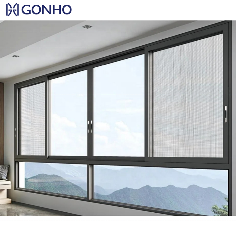 GONHO Customized Simple Design Double Glazed Hurricane Impact Aluminum Alloy Frame Horizontal Sliding Windows