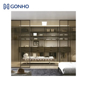 GONHO Home Room Interior Door Office Telescopic Sliding Door Modern Custom Narrow Frame Trackless Sliding Doors