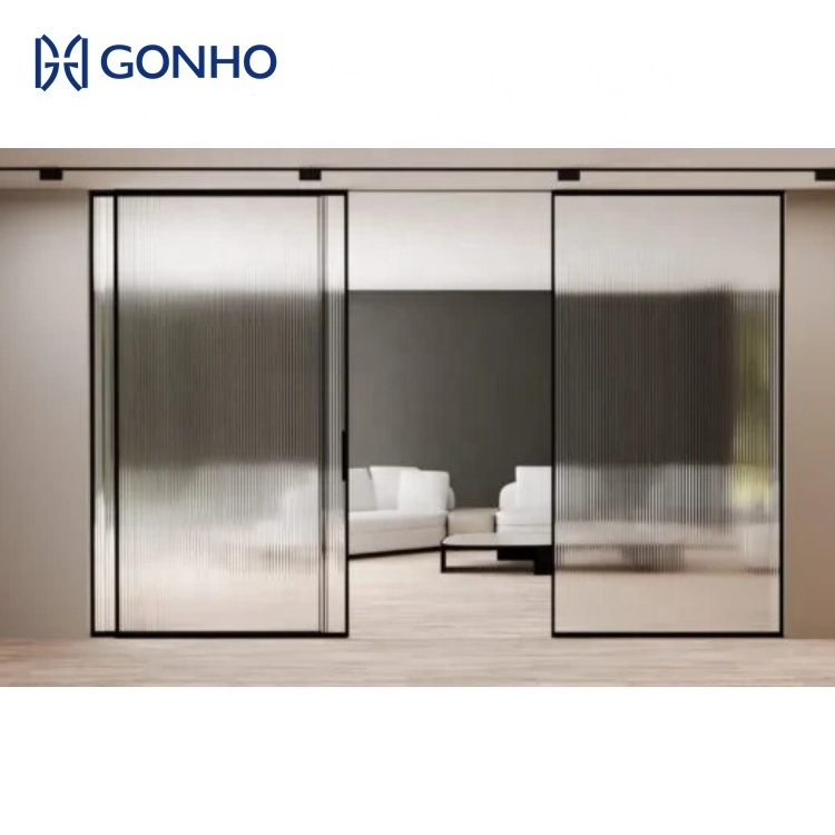 GONHO Home Room Interior Door Office Telescopic Sliding Door Modern Custom Narrow Frame Trackless Sliding Doors