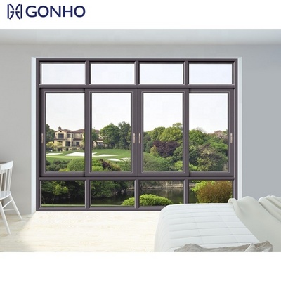 GONHO Champagne Color Aluminum Sliding Windows Security Lock Window Sliding Windows with Mosquito Net For Bedroom