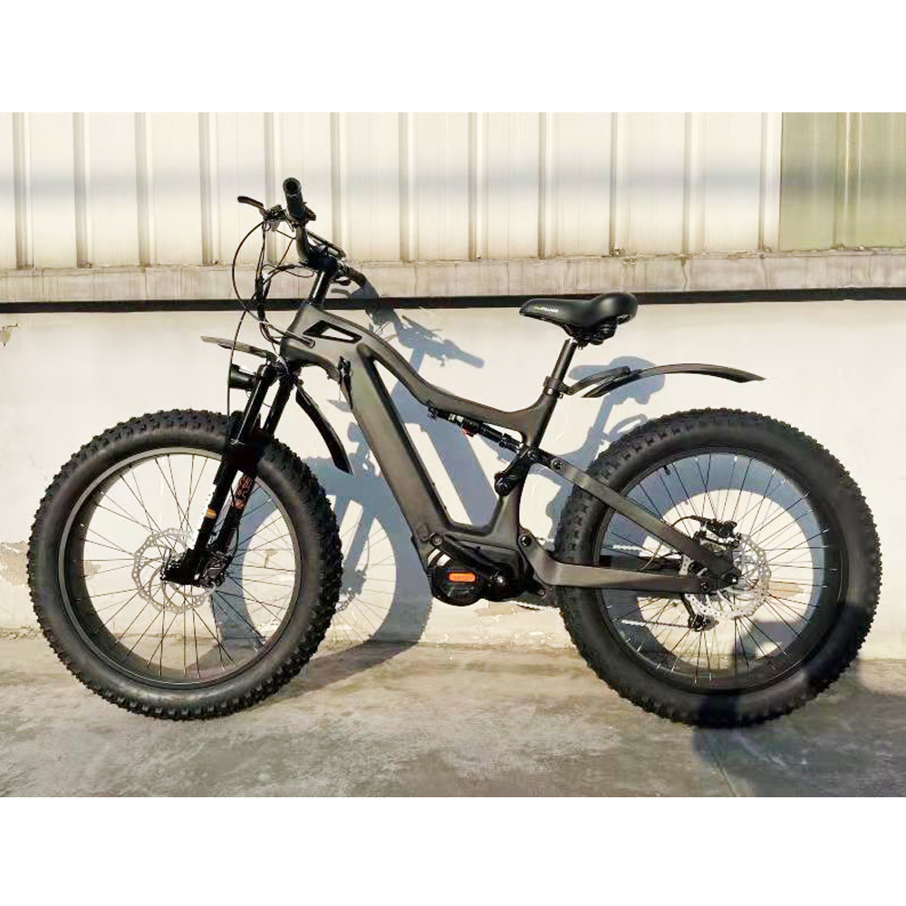 Most Attractive Carbon Fiber Frame Fat Bike Beach Mid Drive Ebike 26 Inch Electric Cruiser Bike 48v Fatbike