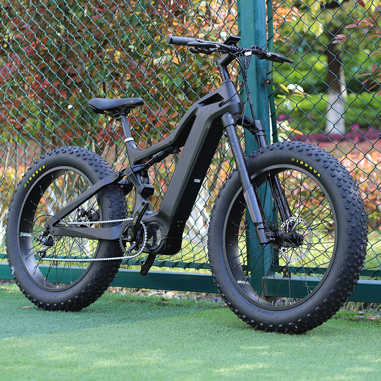 Most Attractive Carbon Fiber Frame Fat Bike Beach Mid Drive Ebike 26 Inch Electric Cruiser Bike 48v Fatbike