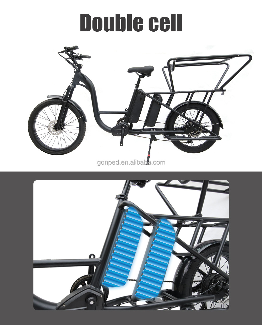 Long Range Dual Battery 48V 500W Cargo Bike Electric Ebike E-Cargo Family E Bicycle With Luggage Carrier Child Guardrail