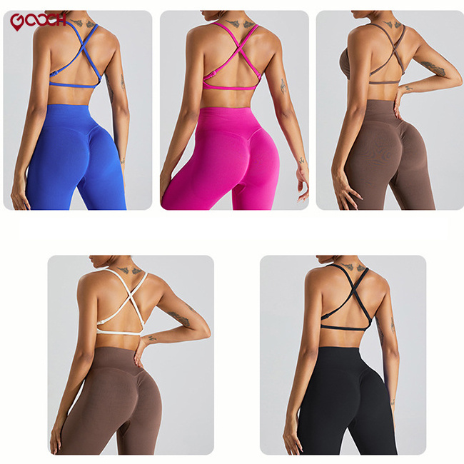 Seamless Active Wear Thin Straps Cross Back High Impact Yoga Top Workout Fitness Adjustable Sports Bra for Women Customized Logo