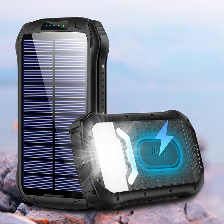 New Style 20000Mah Power Bank Qi Wireless Solar Panels Powerbank  Outdoor Emergency Waterproof Power Bank