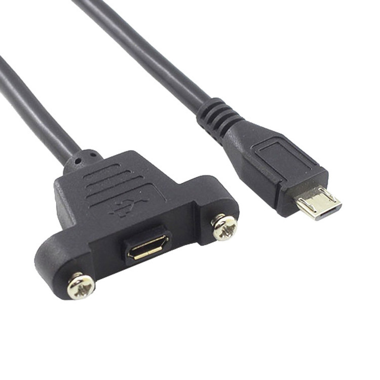 Panel Mount Type Micro USB B Male to Female Cable with Screw Lock