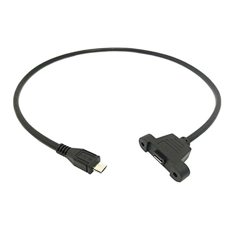 Panel Mount Type Micro USB B Male to Female Cable with Screw Lock