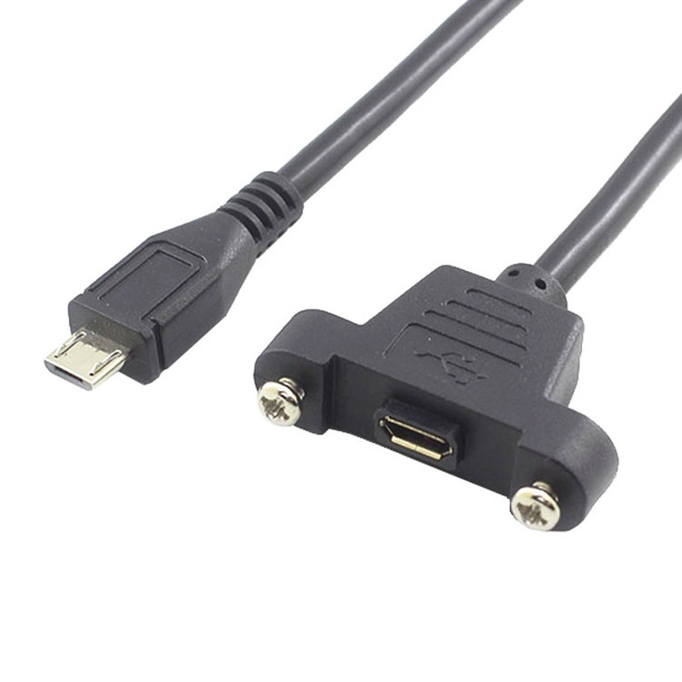 Panel Mount Type Micro USB B Male to Female Cable with Screw Lock