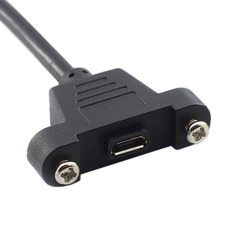 Panel Mount Type Micro USB B Male to Female Cable with Screw Lock