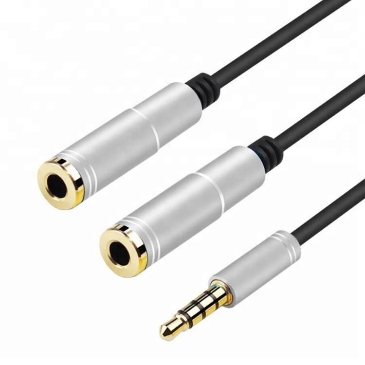 3.5mm Male Stereo Plug to 2 Port 3.5mm Female Splitter TRRS Jack Audio Cable