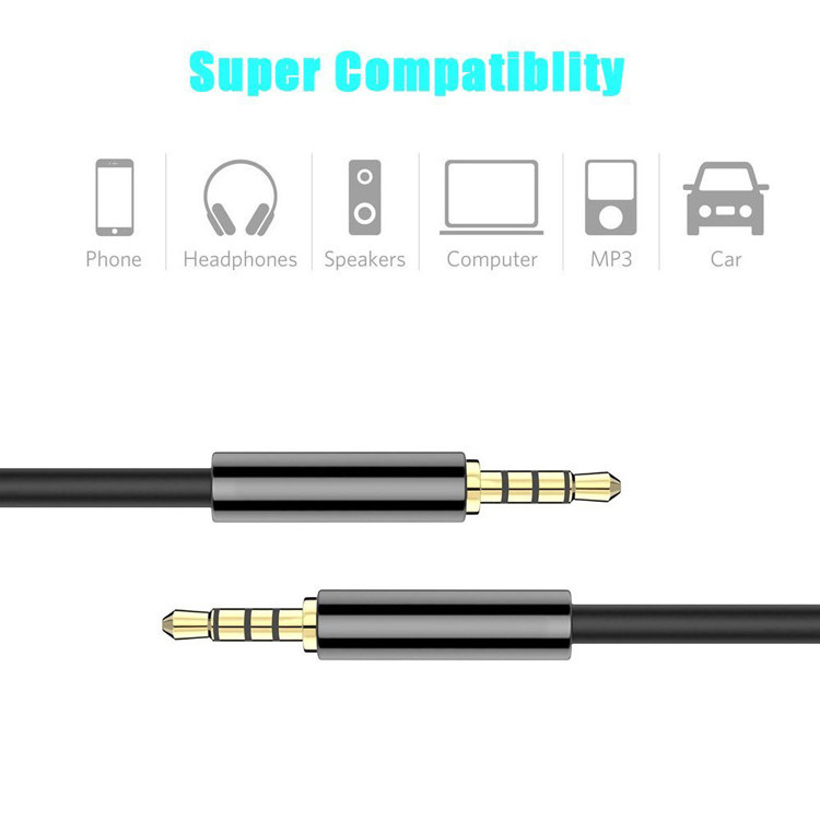 Gold Plug 4-Poles Male to Male Stereo 3.5mm 17mm audio jack Aux cable