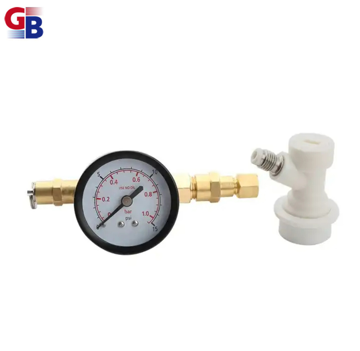 Pressure Relief Valve Brewing Adjustable Relief Valve 0-15 PSI with Gauge and Threaded Ball Lock for Ball Lock Brewing Kegs