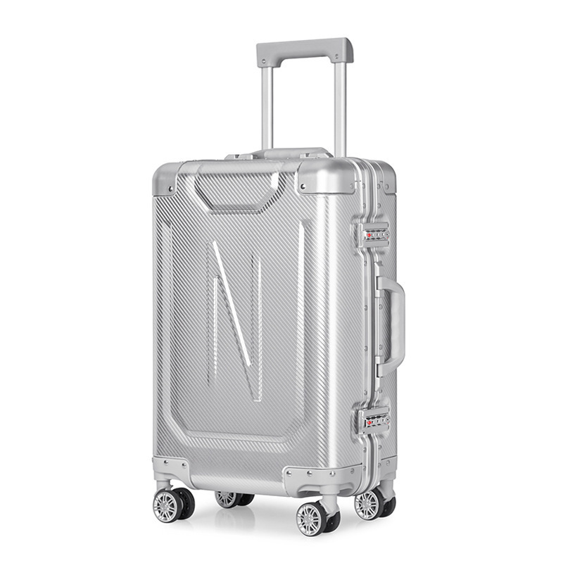 New travel aluminum trolley modern pilot case luggage aluminum metal suitcase aluminum luggage