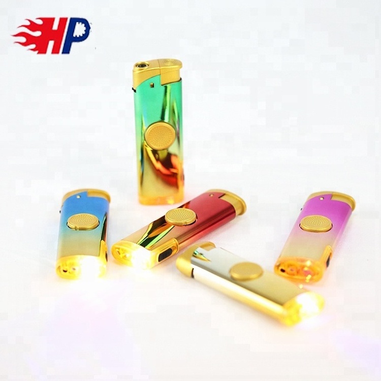 2020 Haopai Brand Top Quality Funny Flameless Windproof Torch Lighter With Led Finger Spinning Gift Lighters