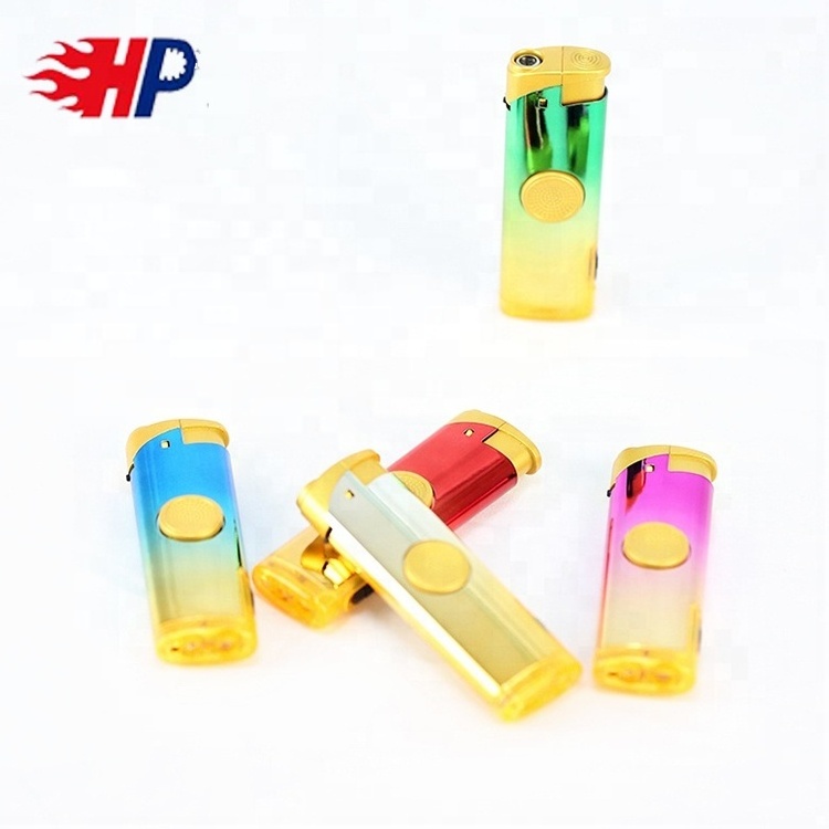 2020 Haopai Brand Top Quality Funny Flameless Windproof Torch Lighter With Led Finger Spinning Gift Lighters