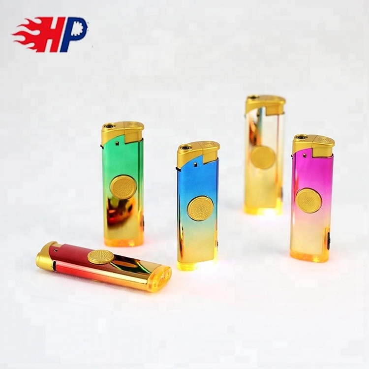 2020 Haopai Brand Top Quality Funny Flameless Windproof Torch Lighter With Led Finger Spinning Gift Lighters