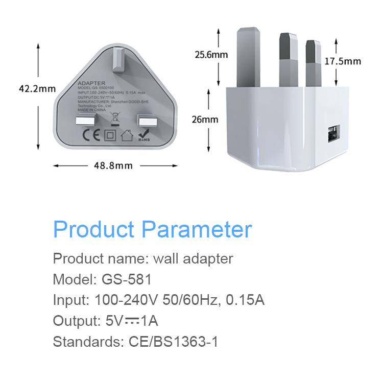 Amazon Best Seller hot product 3 Pin UK plug slim  USB travel charger 5V power adapter for UK Malaysia  market