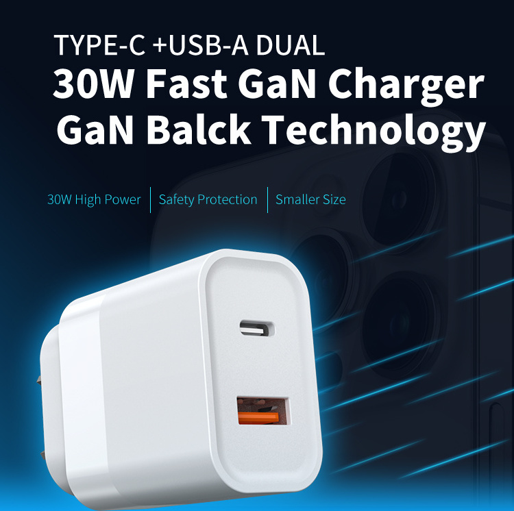 usb c charger 30w gan Dual Ports wall charger for apple witless charge