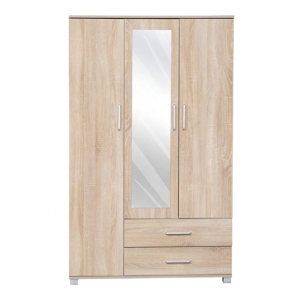 modern design bedroom furniture wardrobe Closet with mirror 3 door wardrobe with drawers