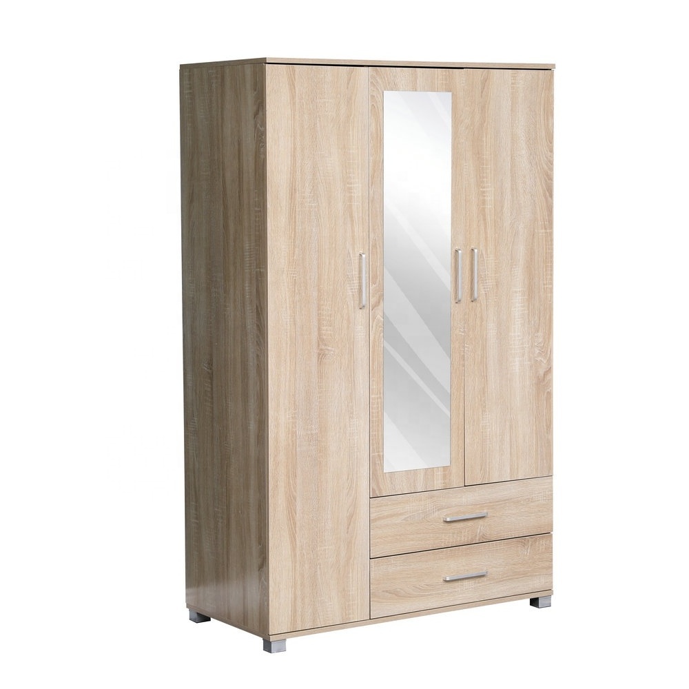 modern design bedroom furniture wardrobe Closet with mirror 3 door wardrobe with drawers