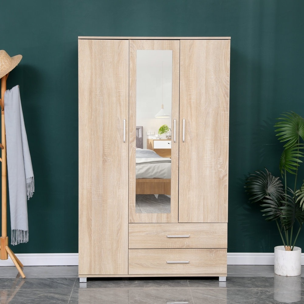 modern design bedroom furniture wardrobe Closet with mirror 3 door wardrobe with drawers