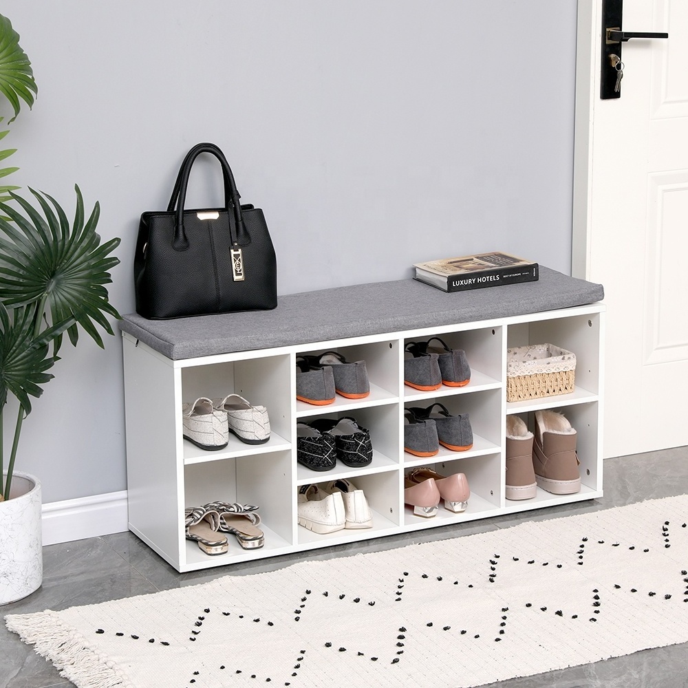 Modern wooden shoe rack cabinet small shoe storage bench with Soft Seat Cushion