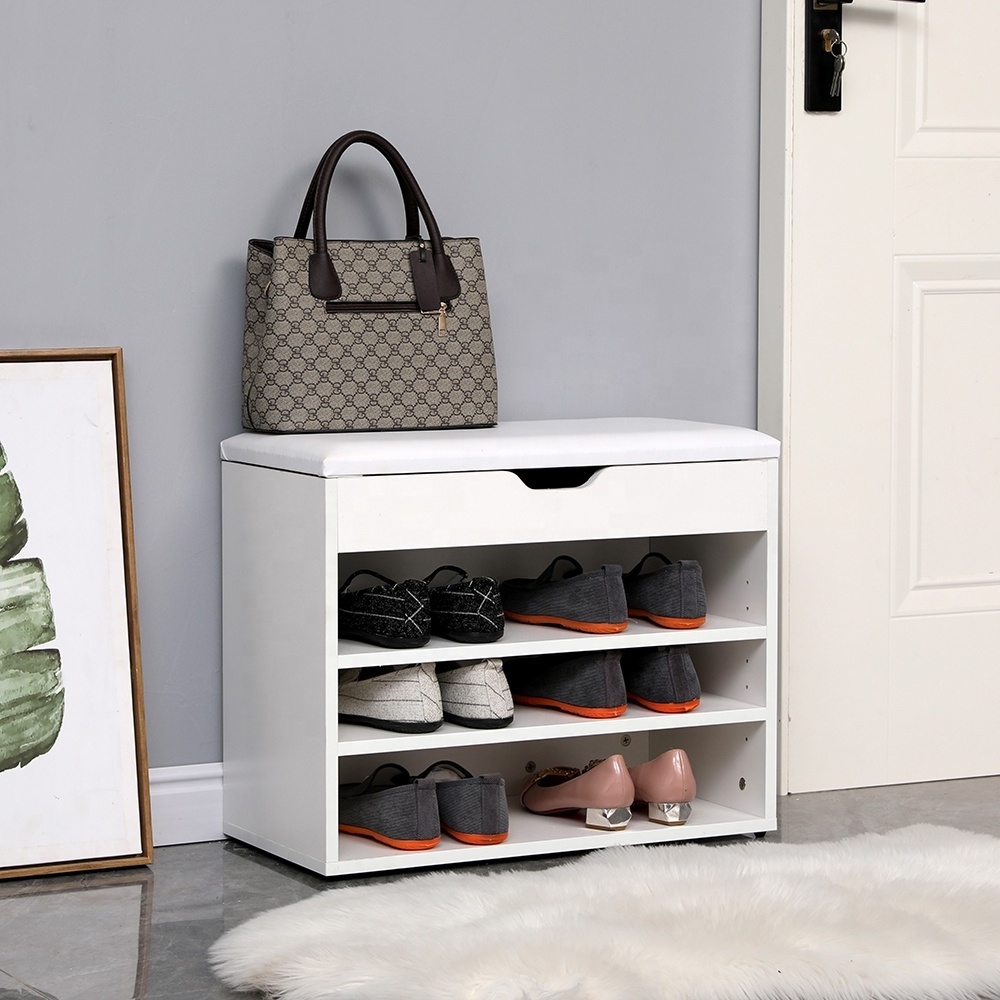 Wooden entryway cube shoe rack storage bench shoes storage wood cabinet with seat cushion